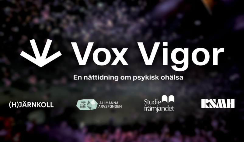 Svart skylt med texten Vox Vigor - en nättidning om psykisk ohälsa